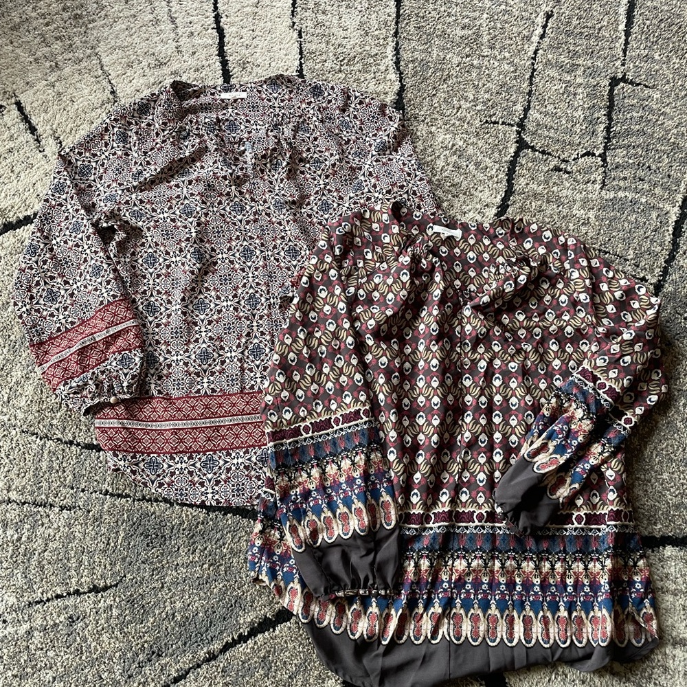 Pleione Boho Printed Peasant Tops - Multi Color